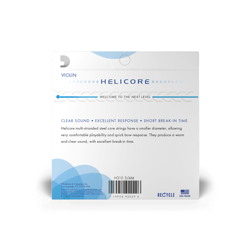 D'Addario Helicore Violin String Set, 3/4 Scale, Medium Tension