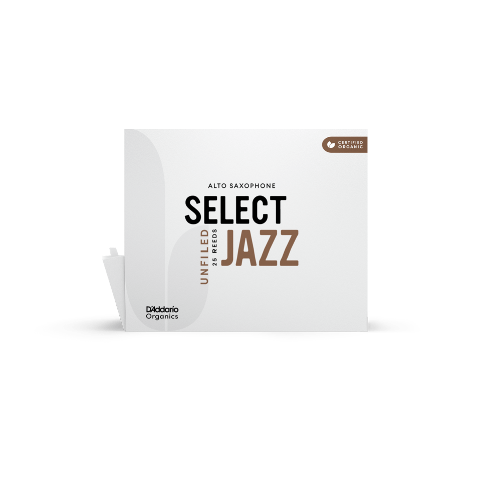 D'Addario Organic Select Jazz Unfiled Alto Saxophone Reeds, Strength 2 Hard, 25-Pack