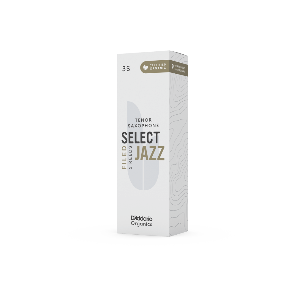 D'Addario Organic Select Jazz Filed Tenor Saxophone Reeds, Strength 3 Soft, Individually-Sealed, 5-Pack