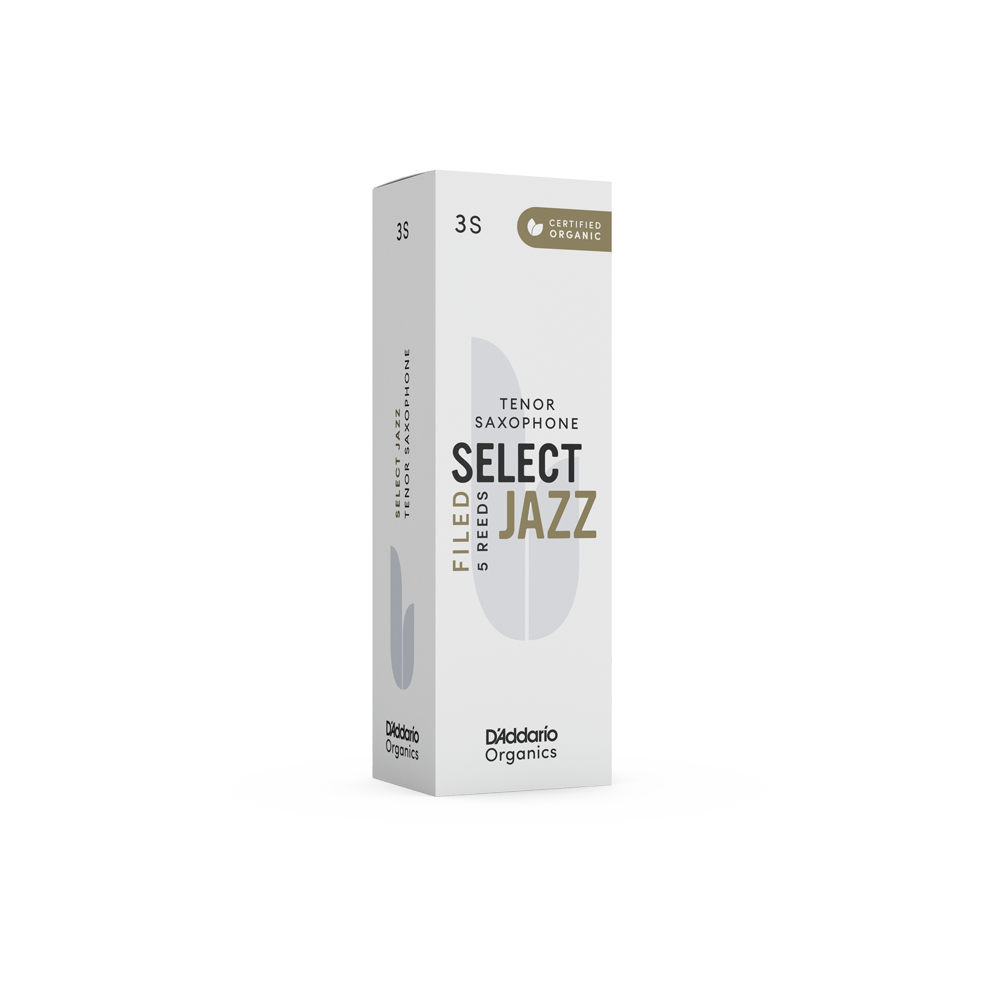 D'Addario Organic Select Jazz Filed Tenor Saxophone Reeds, Strength 3 Soft, Individually-Sealed, 5-Pack