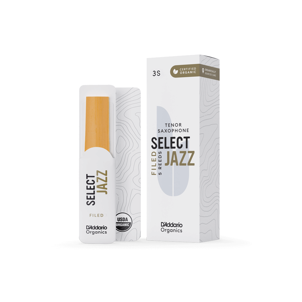 D'Addario Organic Select Jazz Filed Tenor Saxophone Reeds, Strength 3 Soft, Individually-Sealed, 5-Pack